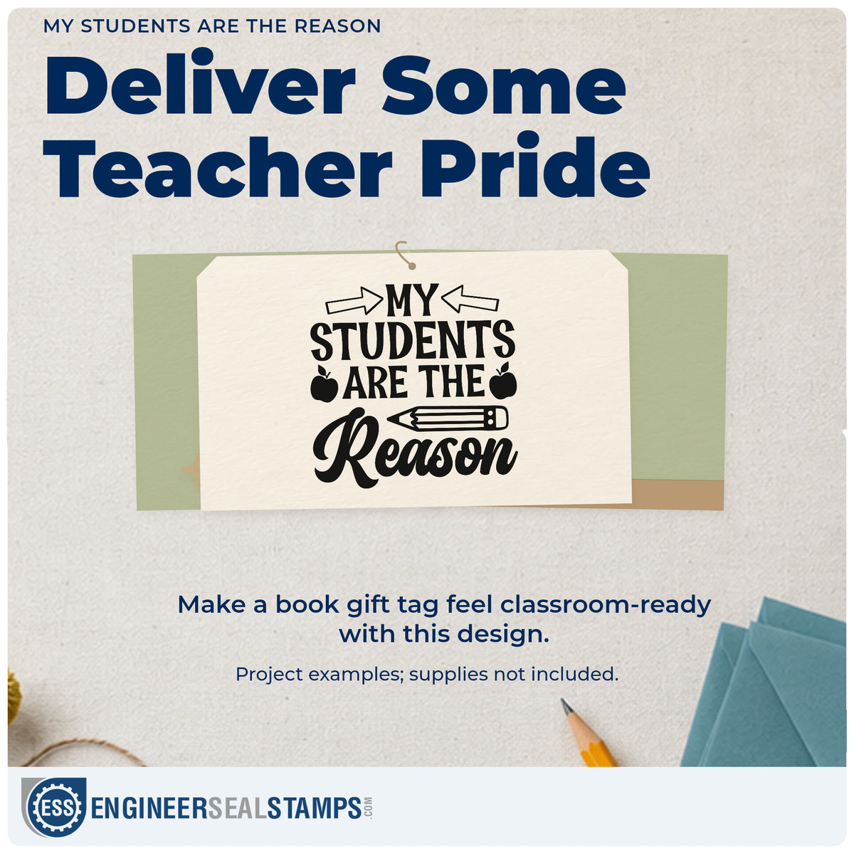 A finished handmade project stamped with the My Students Are The Reason Apple Self-Inking Stamp, ideal for stay gift tags.