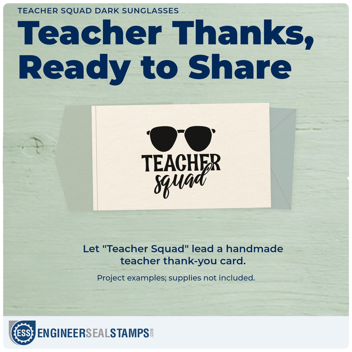 A finished handmade project stamped with the Sunglasses Teacher Squad Lettering PSI Pre-Inked Stamp, ideal for summer trip tags.