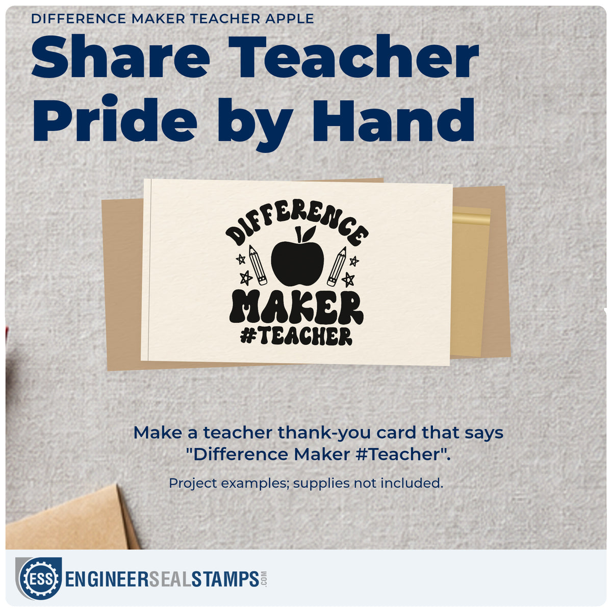 A finished handmade project stamped with the Difference Maker Teacher Apple Pencil Rubber Stamp – Wood Handle, ideal for praise board tags.