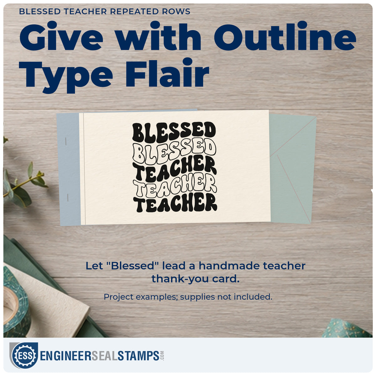 A finished handmade project stamped with the Blessed Teacher Repeated Rows Hand Stamp – Duo, ideal for chapel rota tags.