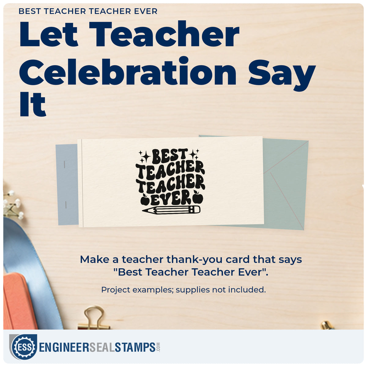 A finished handmade project stamped with the Best Teacher Repeated Teacher Lettering Hand Stamp – Duo, ideal for silly award tags.