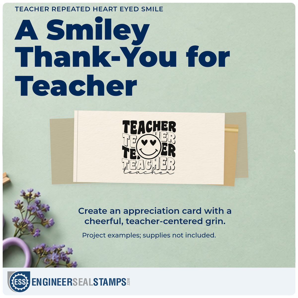 A finished handmade project stamped with the Heart-Eyed Smile Teacher Repeats Rubber Stamp – Wood Handle, ideal for feelings chart tags.