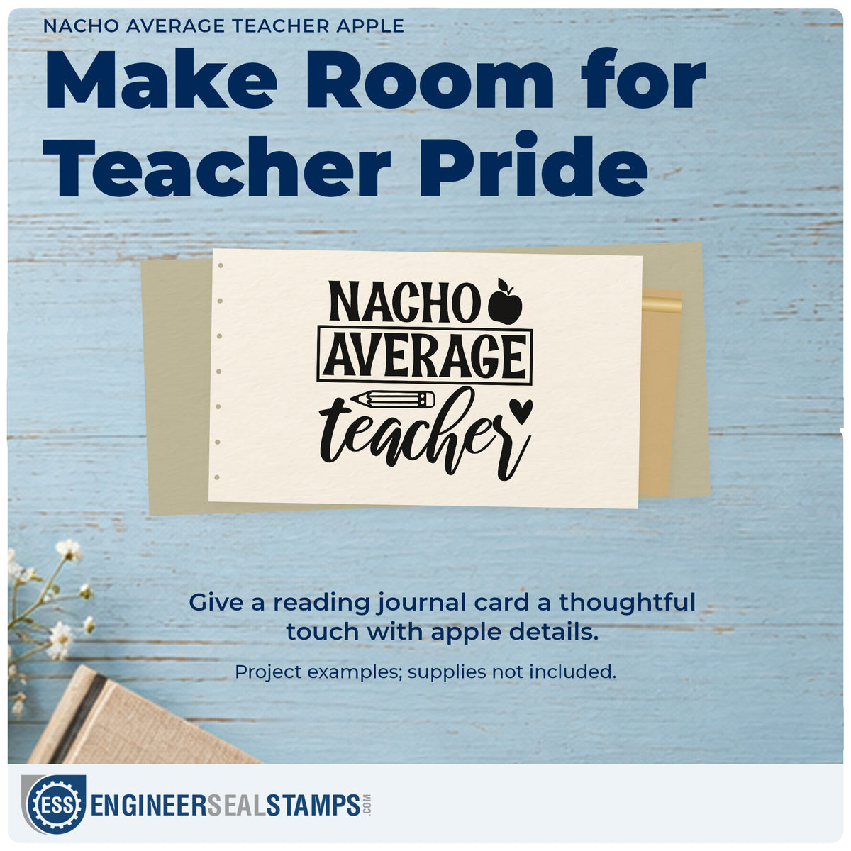 A finished handmade project stamped with the Nacho Average Teacher Apple Self-Inking Stamp, ideal for quiz night tags.