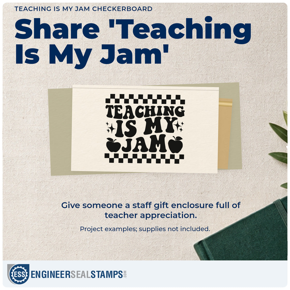 A finished handmade project stamped with the Teaching Is My Jam Checkerboard Apple Pre-Inked Stamp – PSI, ideal for milkshake bar tags.