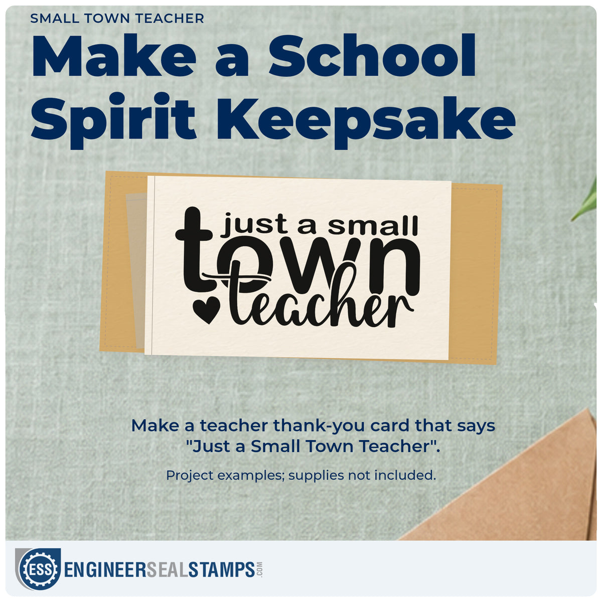 A finished handmade project stamped with the Small Town Teacher Self-Inking Craft Stamp, ideal for village fete tags.