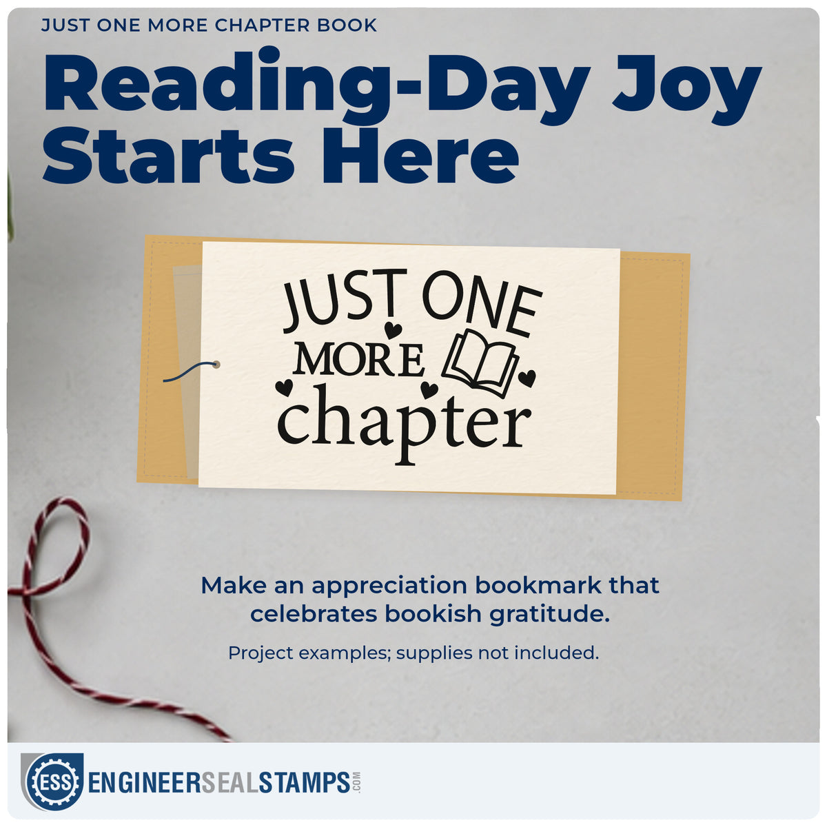 A finished handmade project stamped with the Just One More Chapter Book Hand Stamp – Duo, ideal for reading set tags.