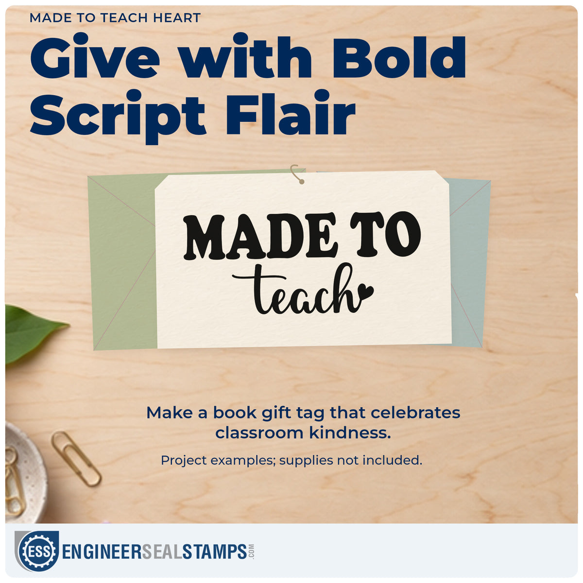 A finished handmade project stamped with the Made To Teach Heart Rubber Stamp – Duo Hand, ideal for vocation gift tags.