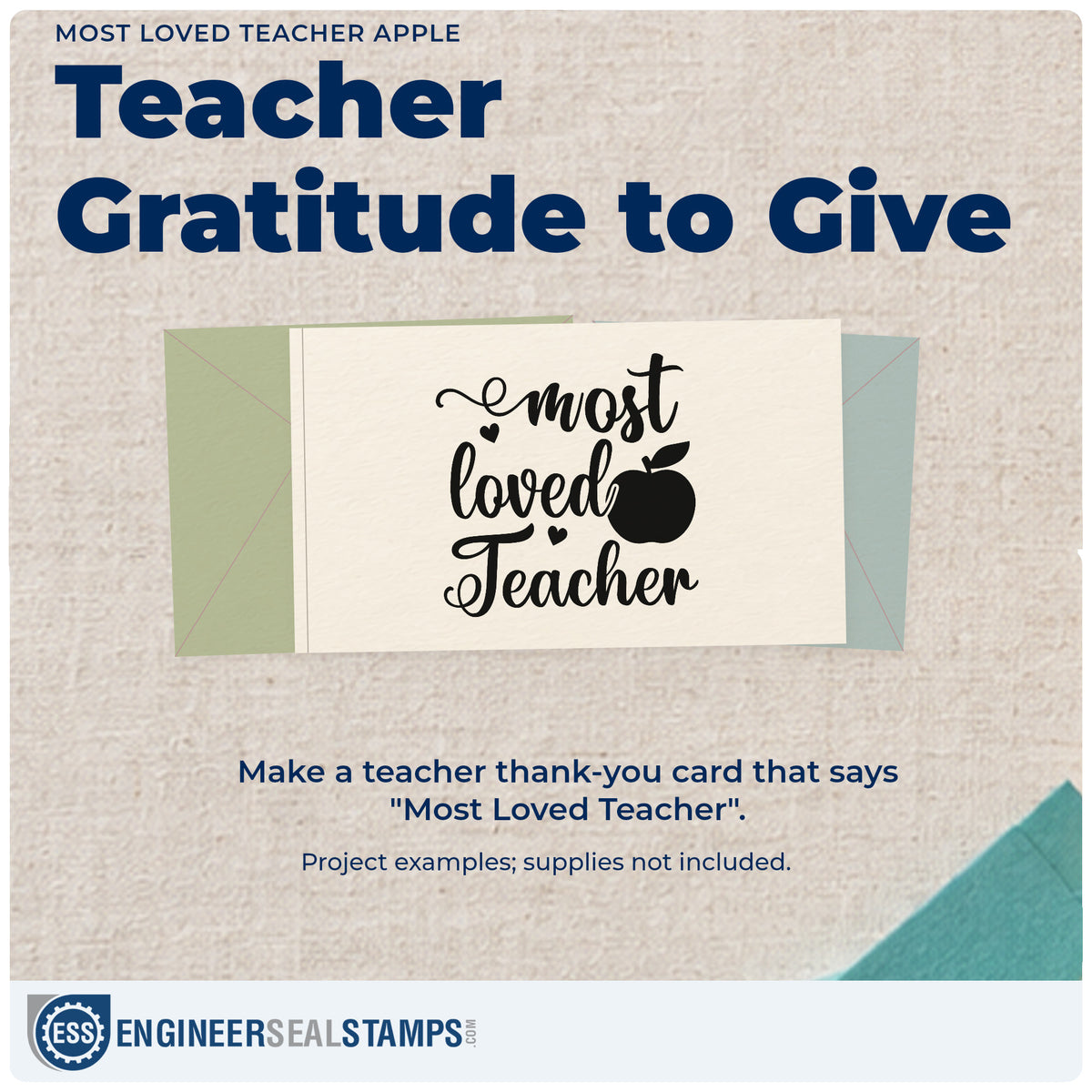 A finished handmade project stamped with the Most Loved Teacher Apple Rubber Stamp – Duo Hand, ideal for class vote tags.