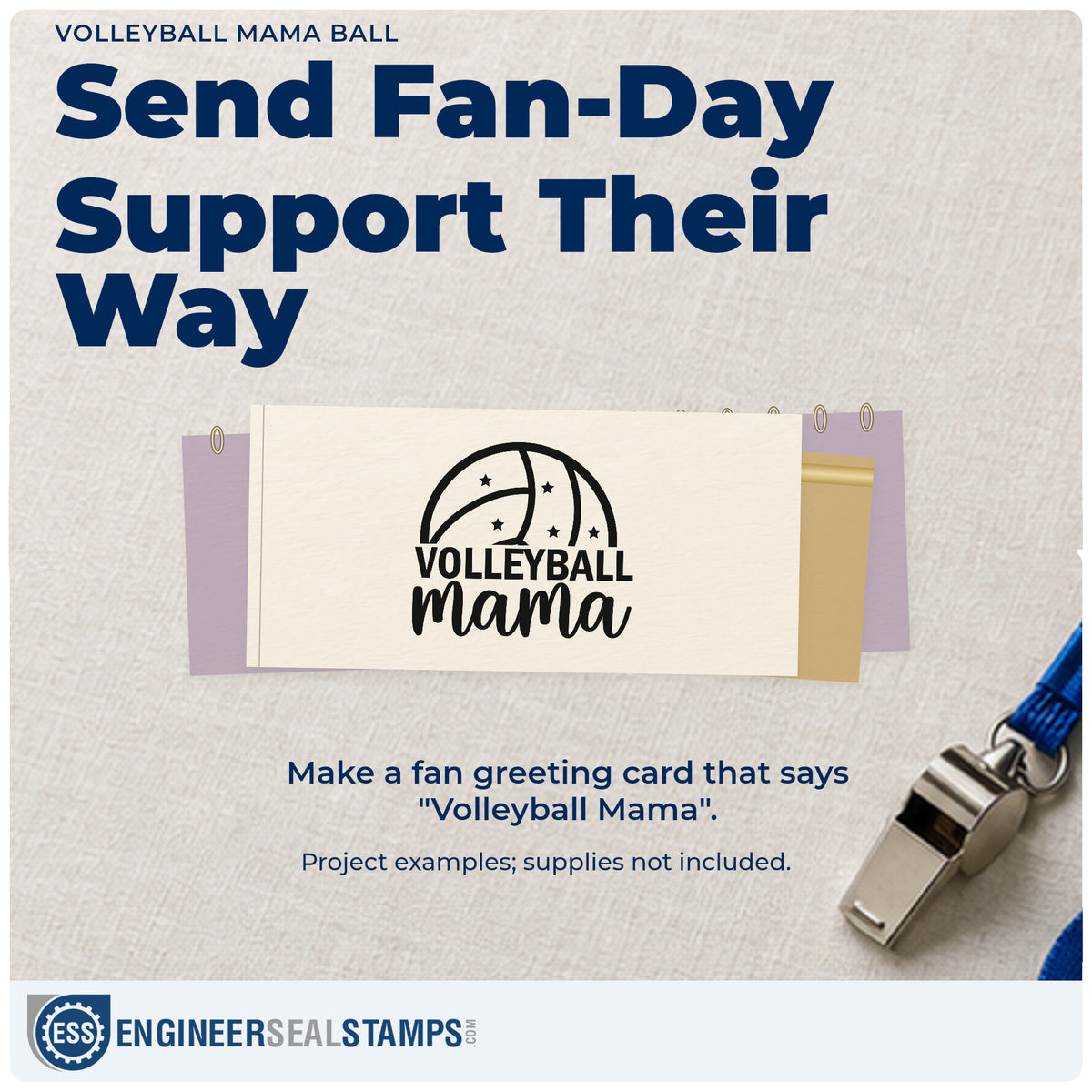 A finished handmade project stamped with the Volleyball Mama Ball Hand Stamp – Duo, ideal for team parent tags.