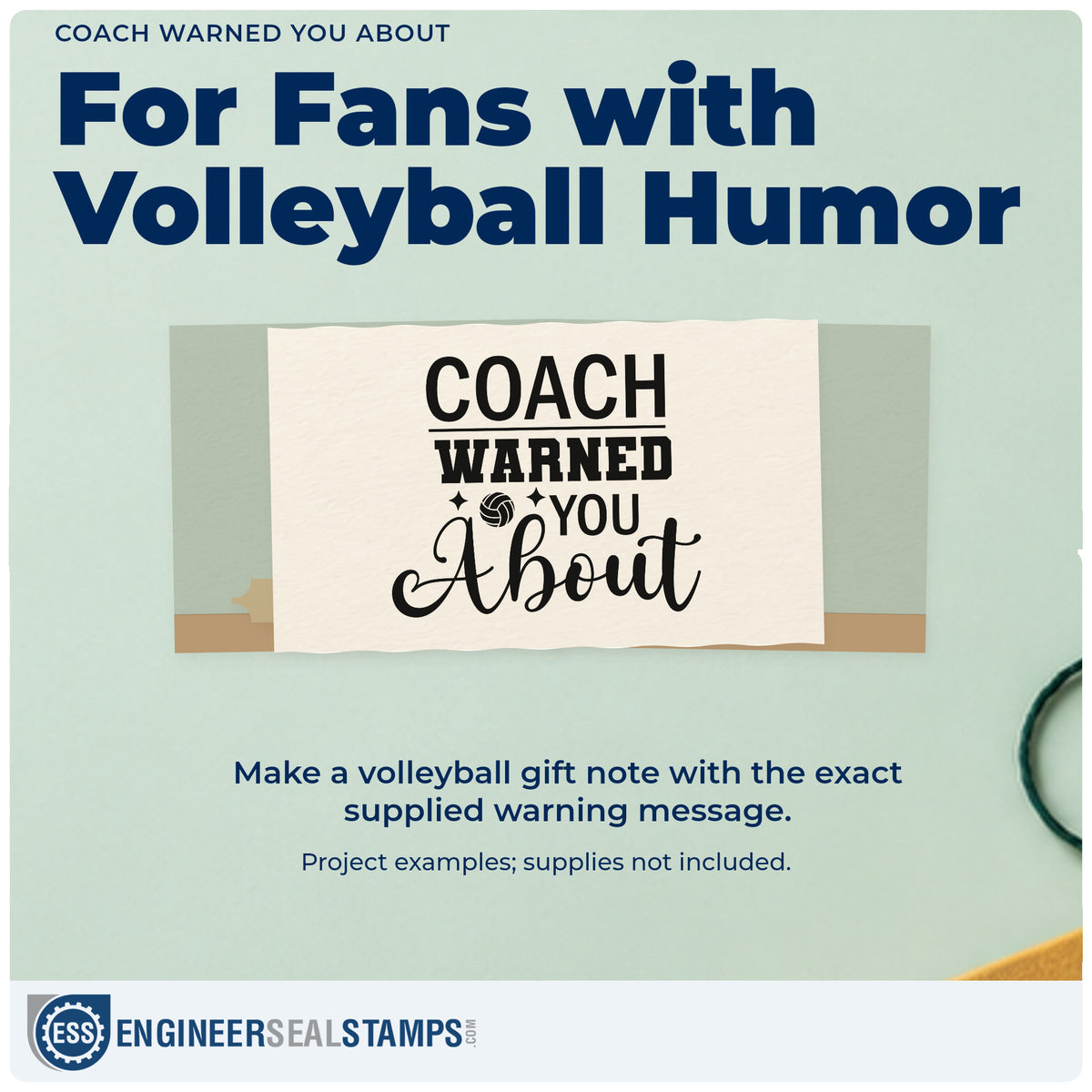A finished handmade project stamped with the Pre-Inked Volleyball Coach Warned You About Stamp – PSI, ideal for rival match tags.