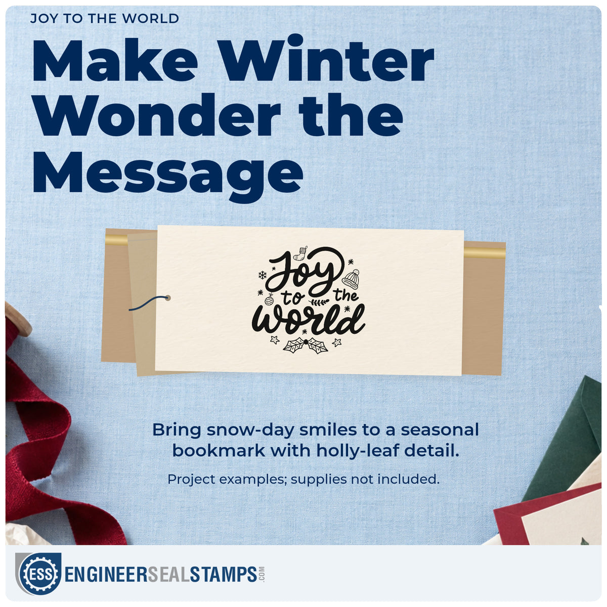A finished handmade project stamped with the Joy To The World Leaf Accents Self-Inking Craft Stamp, ideal for holiday gift wrap.