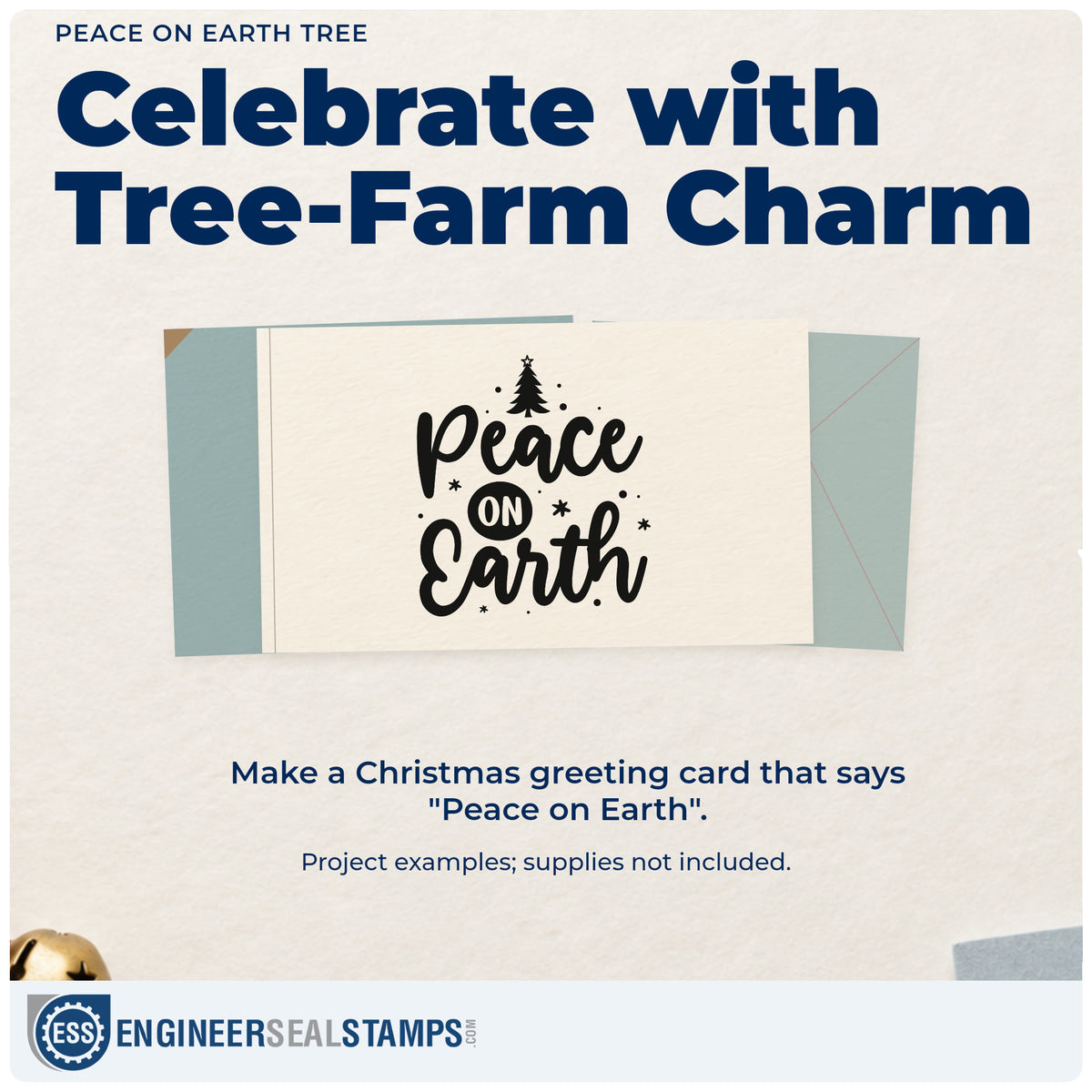 A finished handmade project stamped with the Peace On Earth Tree With Stars Self-Inking Stamp, ideal for charity gift tags.