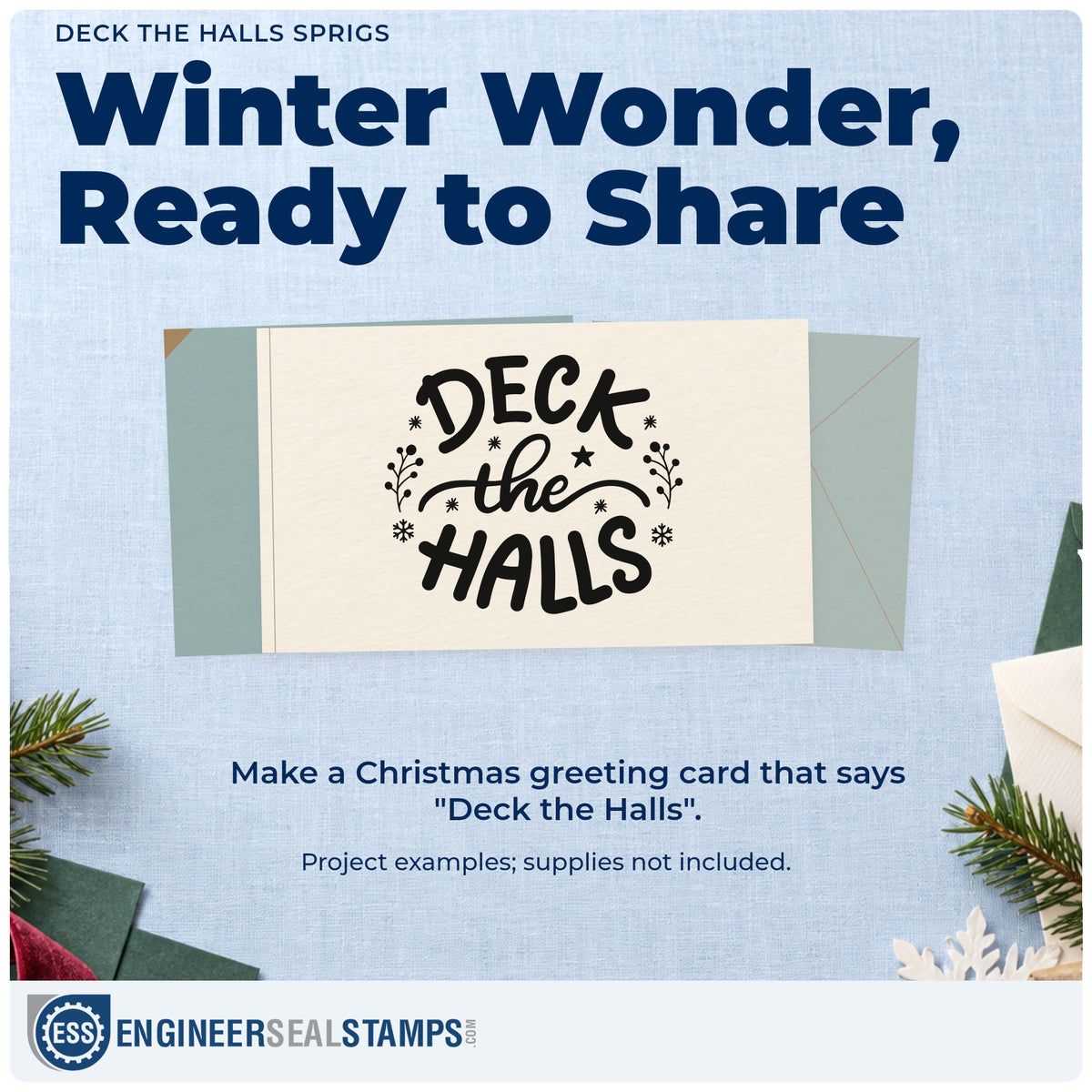 A finished handmade project stamped with the Deck The Halls Sprigs Leafy Branches Pre-Inked Stamp – PSI, ideal for decor box tags.
