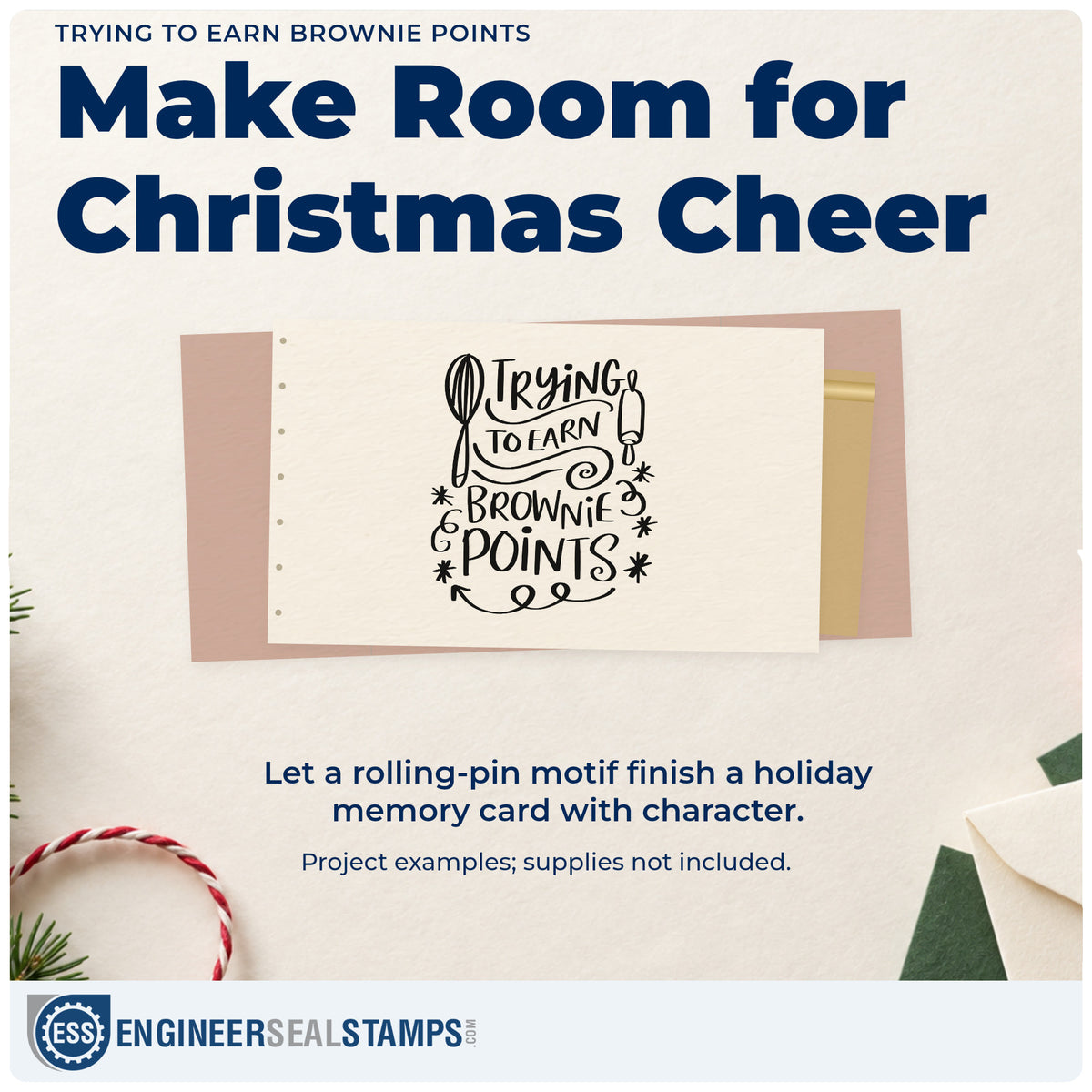 A finished handmade project stamped with the Trying To Earn Brownie Points Rubber Stamp – Wood Handle, ideal for brownie box tags.