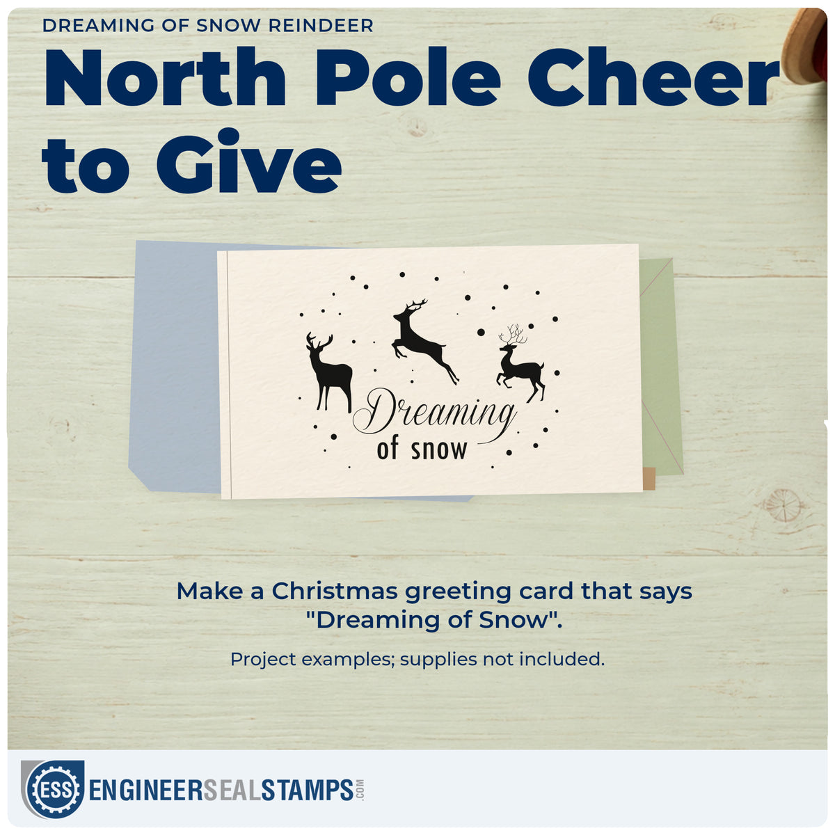 A finished handmade project stamped with the Dreaming Of Snow Reindeer Rubber Stamp – Duo Hand, ideal for woodland walk tags.