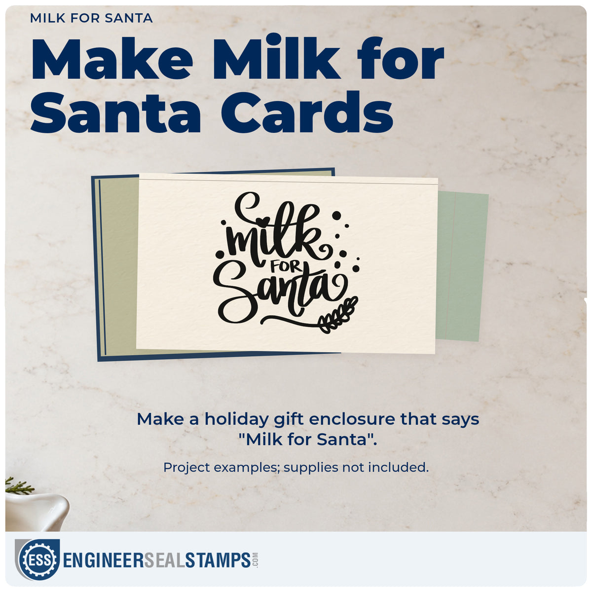 A finished handmade project stamped with the Milk For Santa PSI Pre-Inked Stamp, ideal for plate set tags.