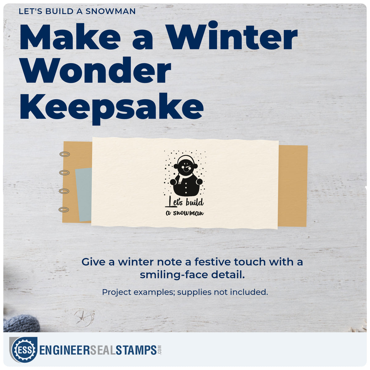 A finished handmade project stamped with the Let's Build A Snowman PSI Pre-Inked Stamp, ideal for build kit tags.