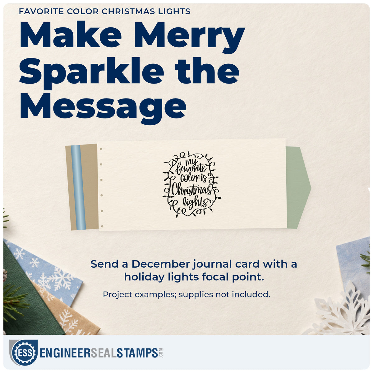 A finished handmade project stamped with the My Favorite Color Is Christmas Lights Stamp – Self-Inking, ideal for decor album spread.