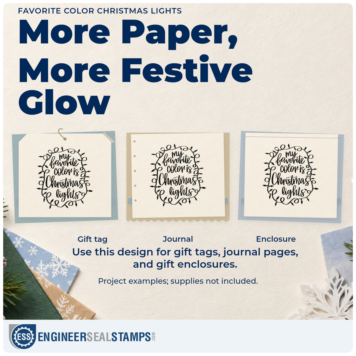 Three project examples made with the My Favorite Color Is Christmas Lights Pre-Inked Stamp – Slim, including drive route planner.
