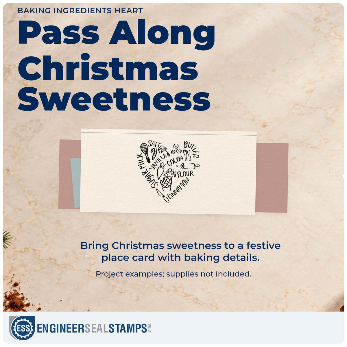 A finished handmade project stamped with the Baking Ingredients Heart Premium Wooden Stamp – Vintage Pro, ideal for pantry inventory page.