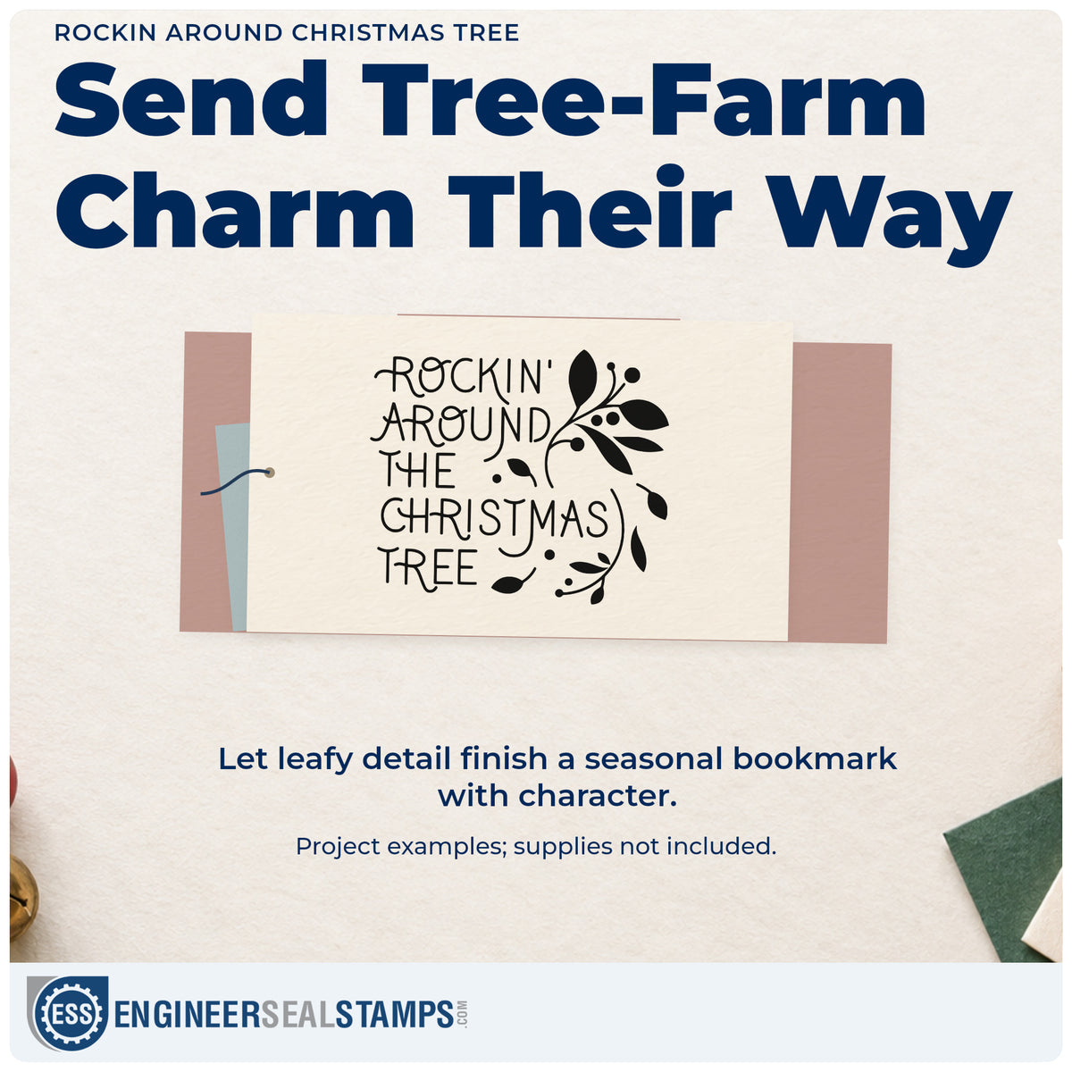 A finished handmade project stamped with the Rockin Around Christmas Tree Rubber Stamp – Wood Handle, ideal for party playlist page.