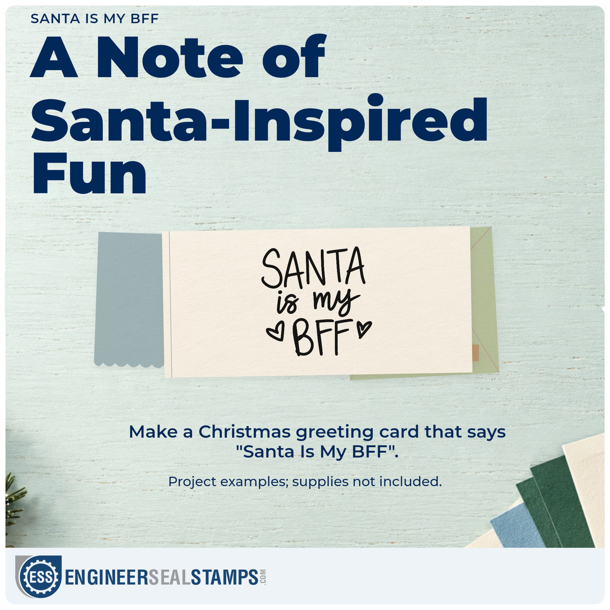 A finished handmade project stamped with the Santa Is My BFF PSI Pre-Inked Stamp, ideal for sleepover album page.
