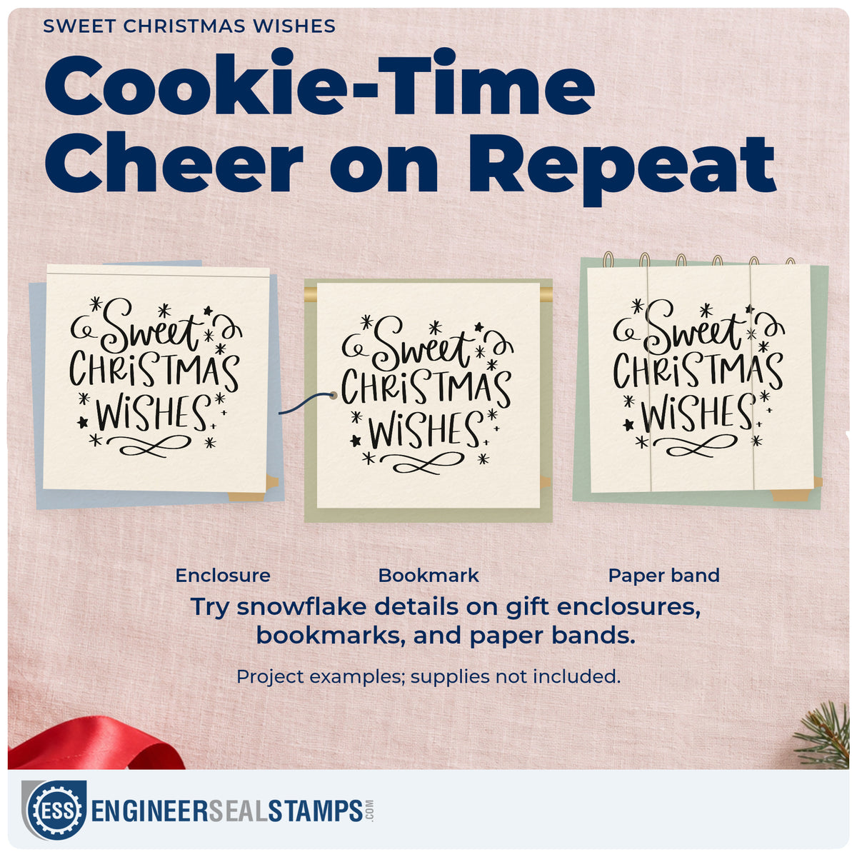 Three project examples made with the Sweet Christmas Wishes Snowflakes Stamp – PSI Pre-Inked, including ballet recital insert.