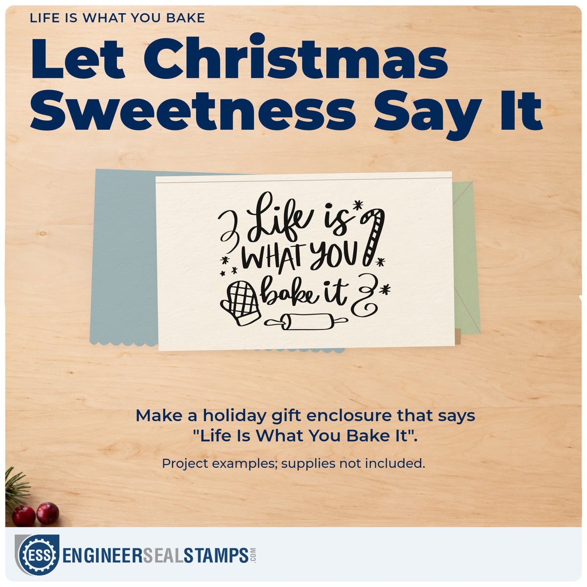 A finished handmade project stamped with the Life Is What You Bake It Hand Stamp – Duo, ideal for kids baking album.