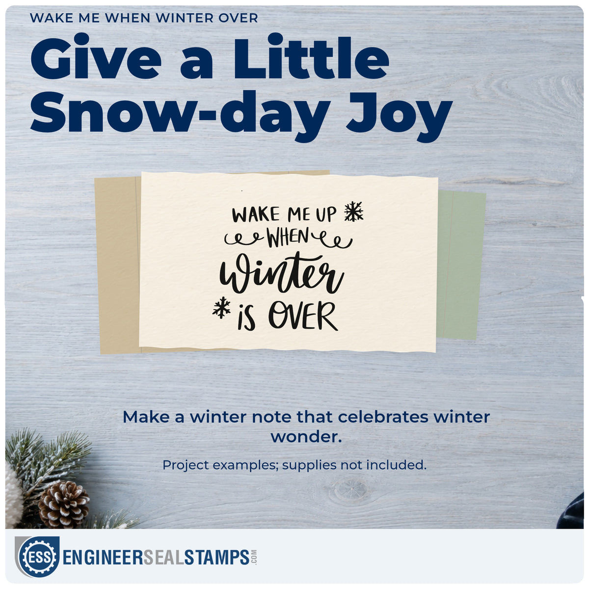A finished handmade project stamped with the Wake Me When Winter Over Compact Pre-Inked Stamp – Slim, ideal for hibernation album page.
