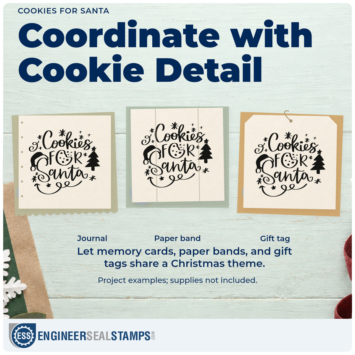 Three project examples made with the Cookies For Santa Tree Motif Pre-Inked Stamp – PSI, including tradition checklist.