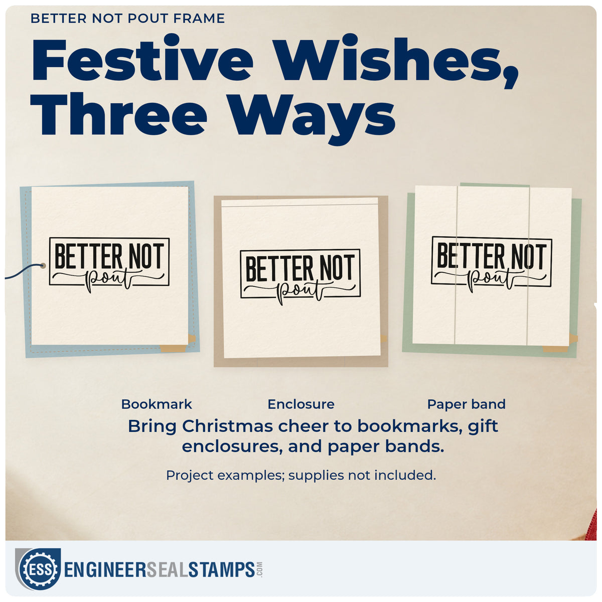 Three project examples made with the Better Not Pout Frame PSI Pre-Inked Stamp, including chore reminder pages.