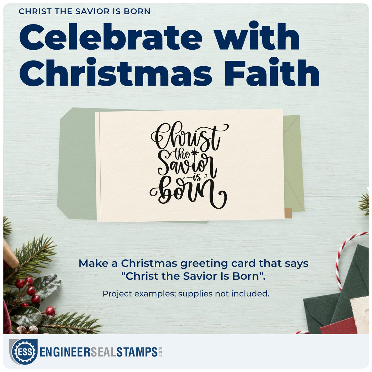 A finished handmade project stamped with the Duo Hand Christ The Savior Is Born With Stars Rubber Stamp, ideal for advent wreath album.