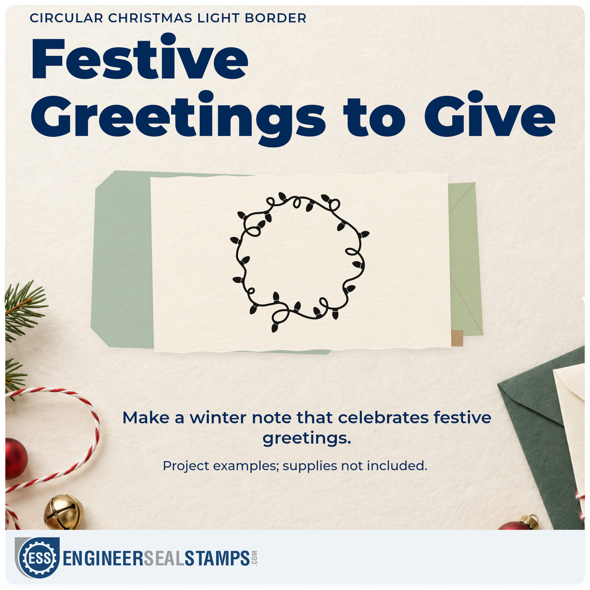 A finished handmade project stamped with the Circular Christmas Light Border Stamp – Premium Vintage Pro Wooden, ideal for photo circle album.