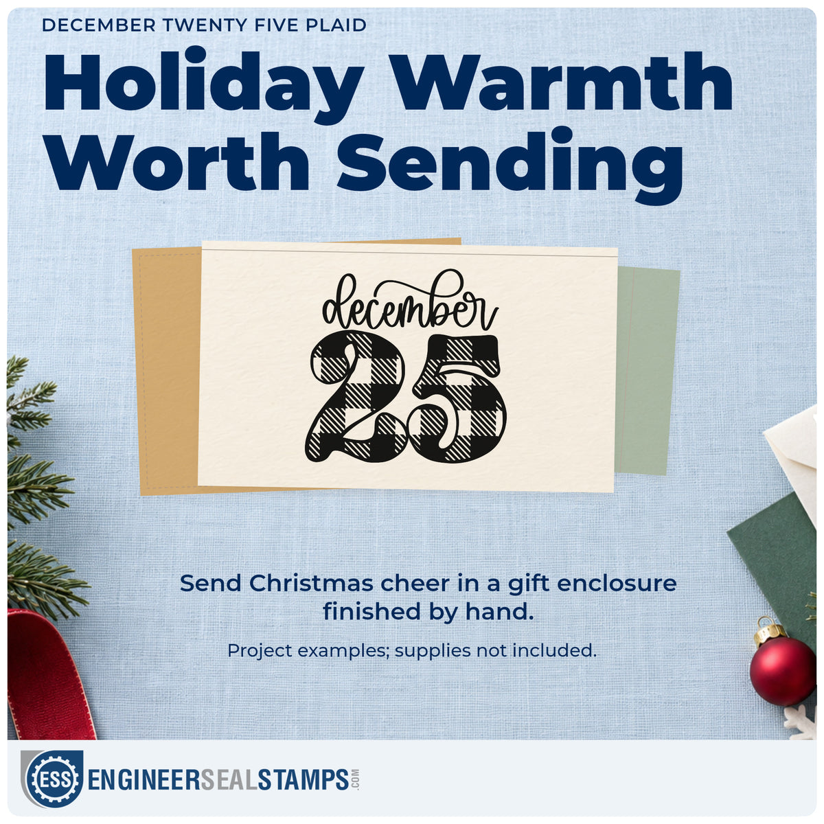 A finished handmade project stamped with the December Twenty Five Plaid Script Lettering Rubber Stamp – Duo Hand, ideal for countdown album page.