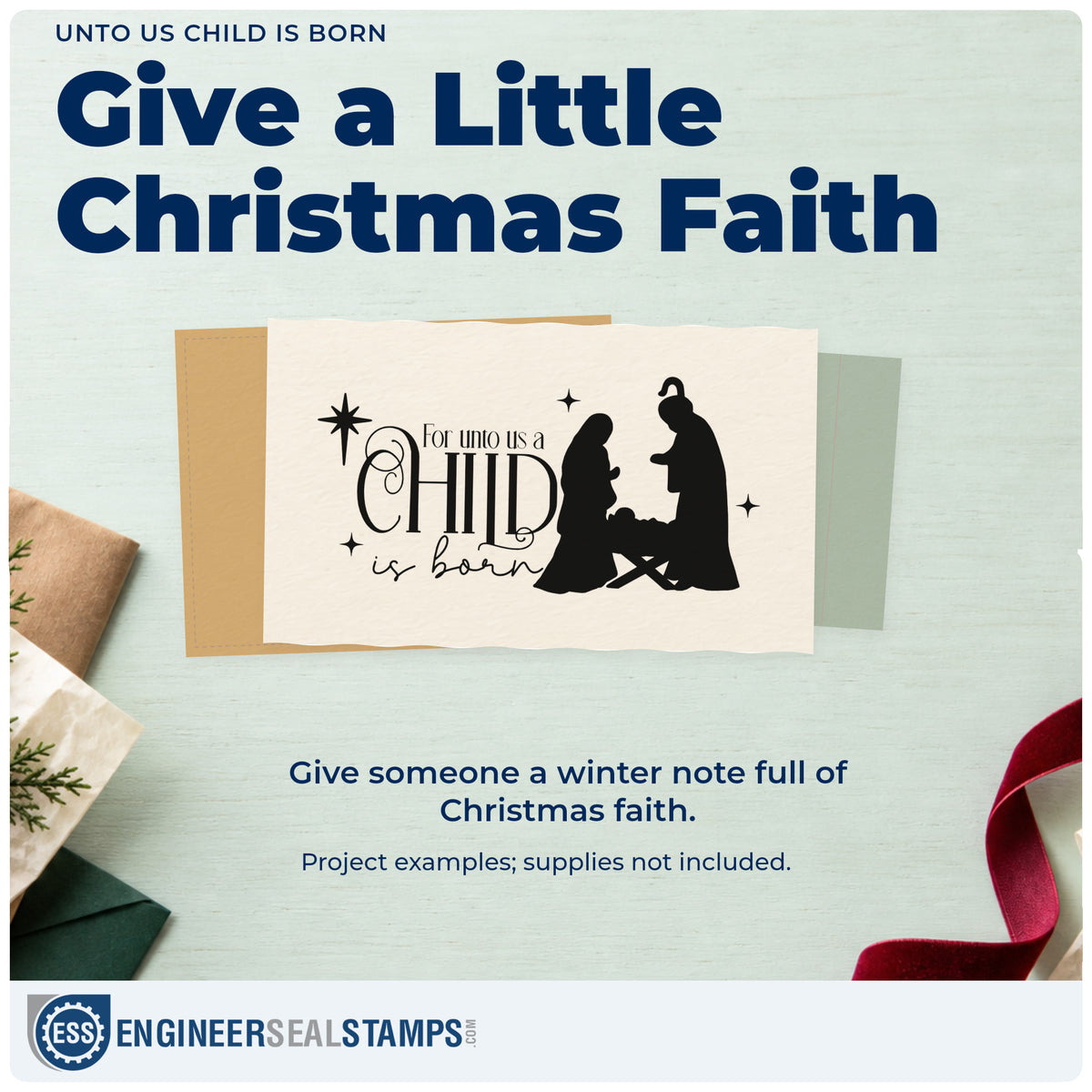 A finished handmade project stamped with the Unto Us Child Is Born Stamp – Premium Vintage Pro Wooden, ideal for dedication album page.
