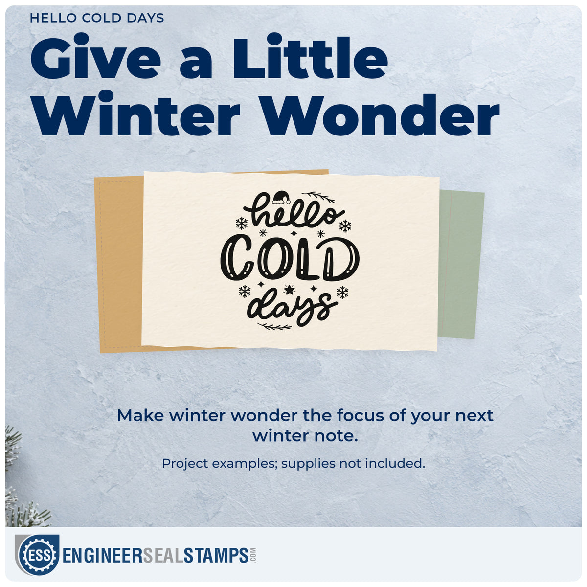 A finished handmade project stamped with the Winter Hat And Snowflakes Hello Cold Days Pre-Inked Stamp – PSI, ideal for season turn album.