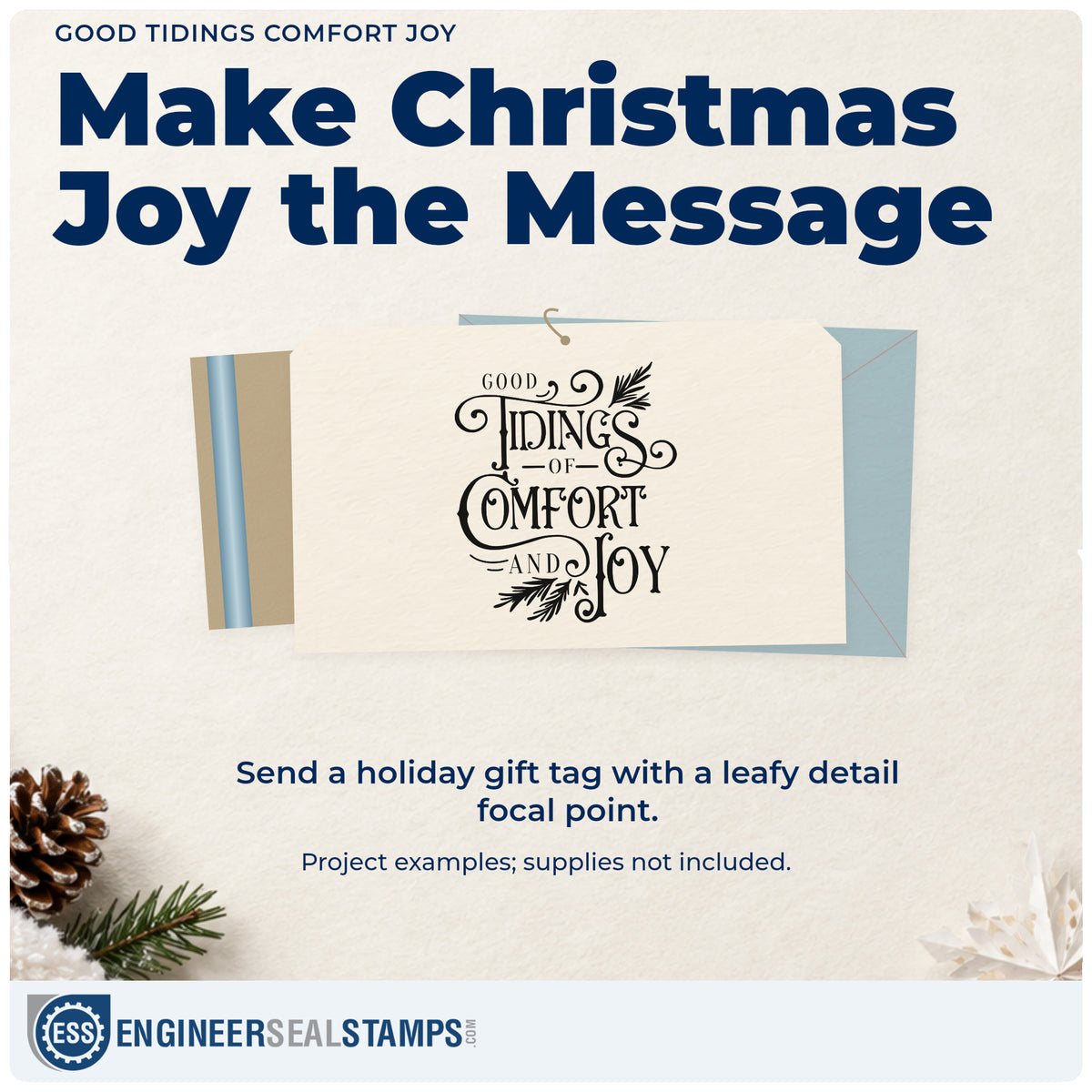 A finished handmade project stamped with the Wood Handle Good Tidings Of Comfort And Joy Rubber Stamp, ideal for joy cards.