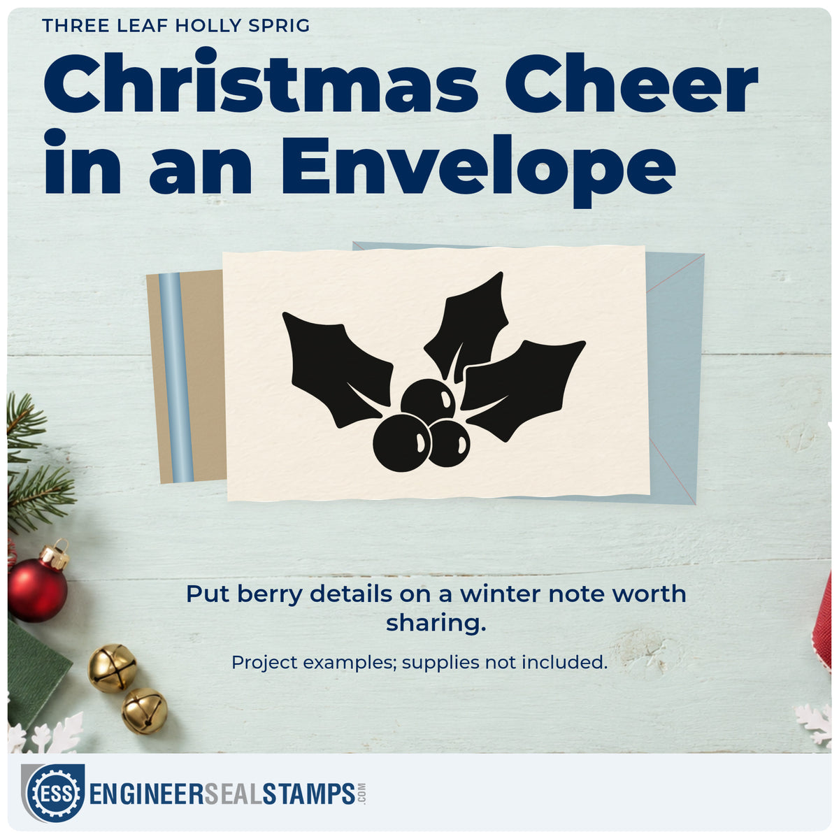 A finished handmade project stamped with the Holly Sprig With Three Leaves Hand Stamp – Duo, ideal for border pattern paper.