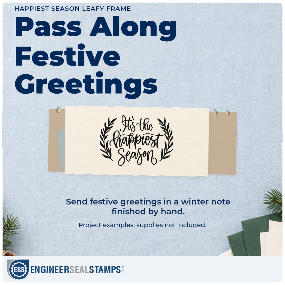 A finished handmade project stamped with the Happiest Season Leafy Frame Premium Wooden Stamp – Vintage Pro, ideal for gratitude album page.