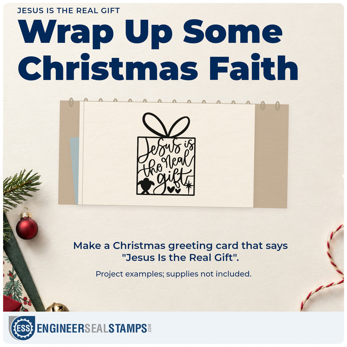 A finished handmade project stamped with the Jesus Is The Real Gift Nativity Rubber Stamp – Duo Hand, ideal for giving album page.