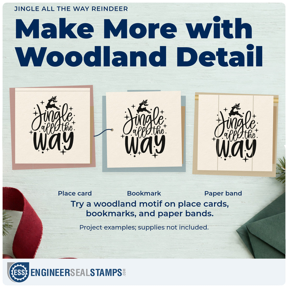 Three project examples made with the Jingle All The Way Reindeer Hand Stamp – Duo, including activity chart header.