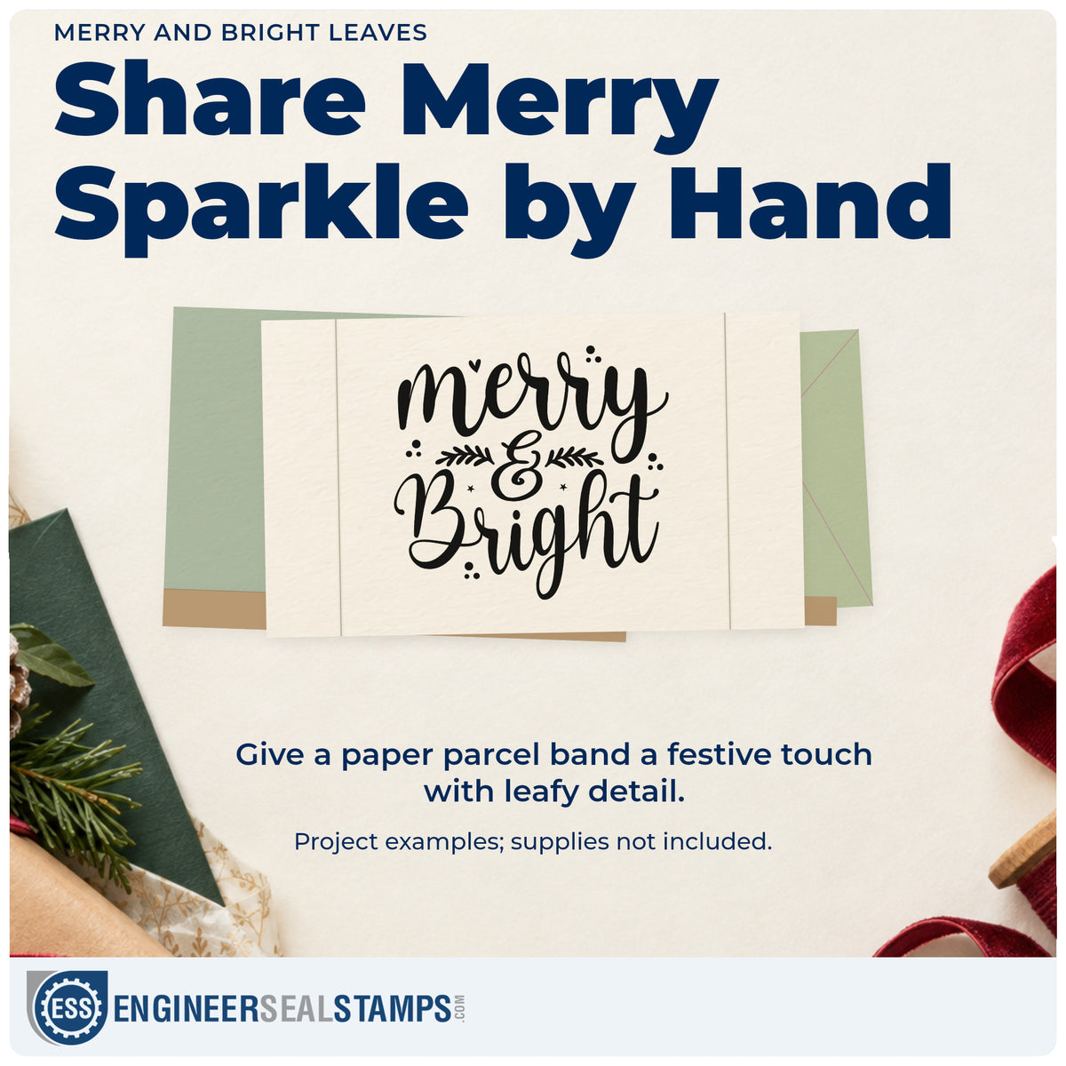 A finished handmade project stamped with the Merry And Bright Leaves PSI Pre-Inked Stamp, ideal for everyday album page.
