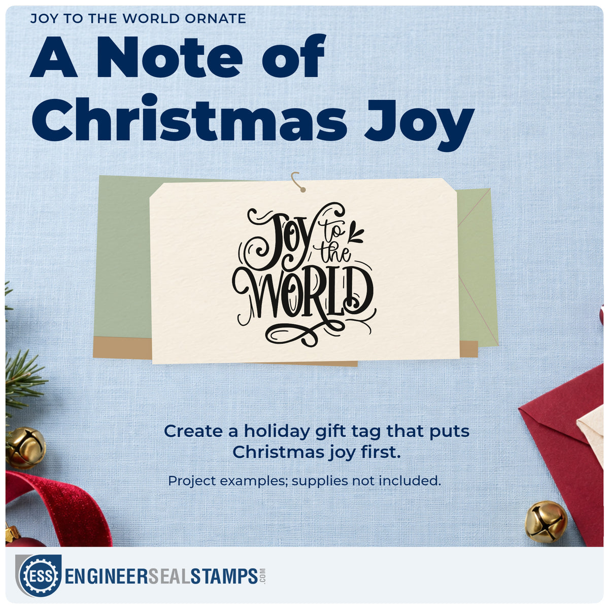 A finished handmade project stamped with the Joy To The World Ornate Stamp – Slim Pre-Inked, ideal for hymn study album.