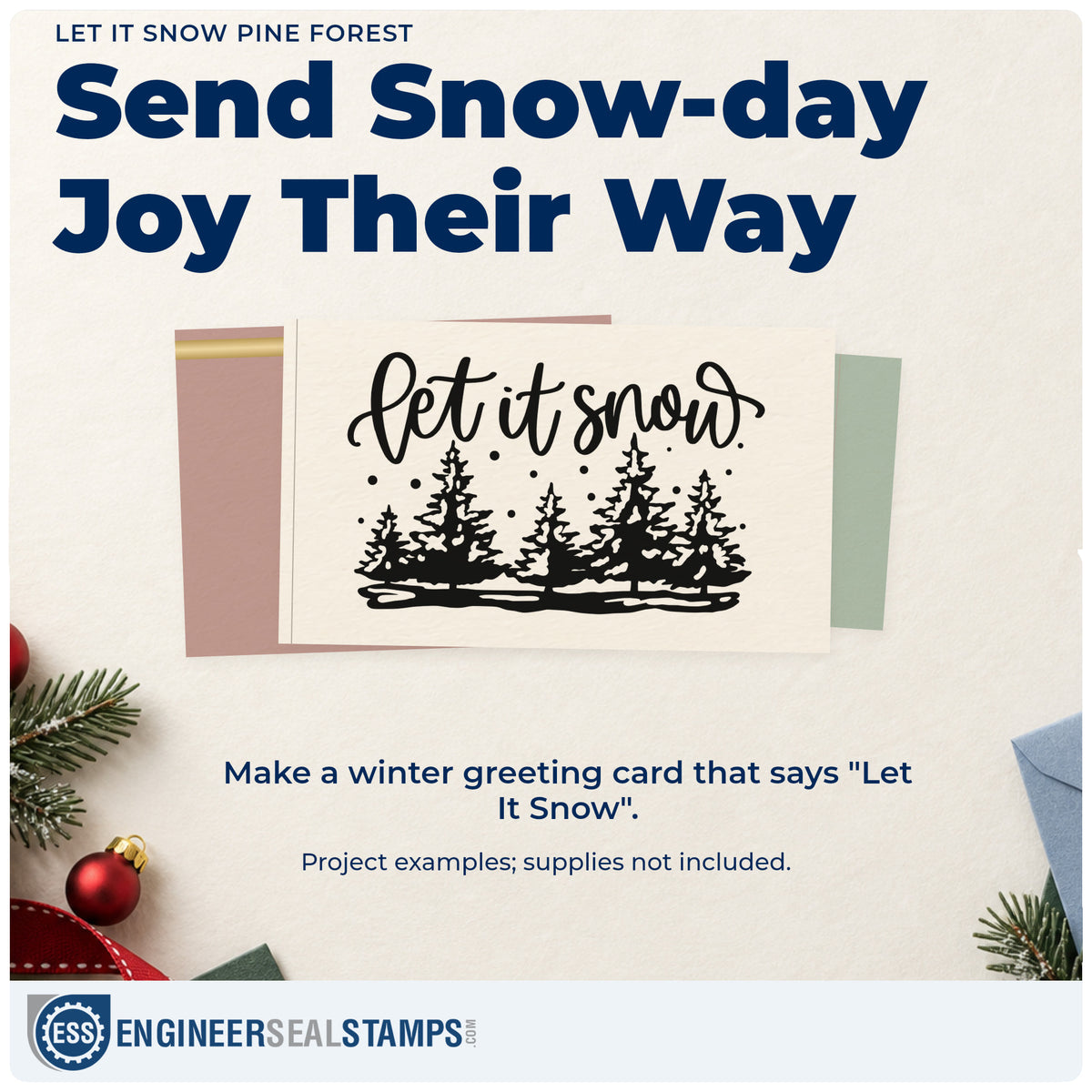 A finished handmade project stamped with the Let It Snow Pine Forest Stamp – Self-Inking, ideal for tree farm album page.