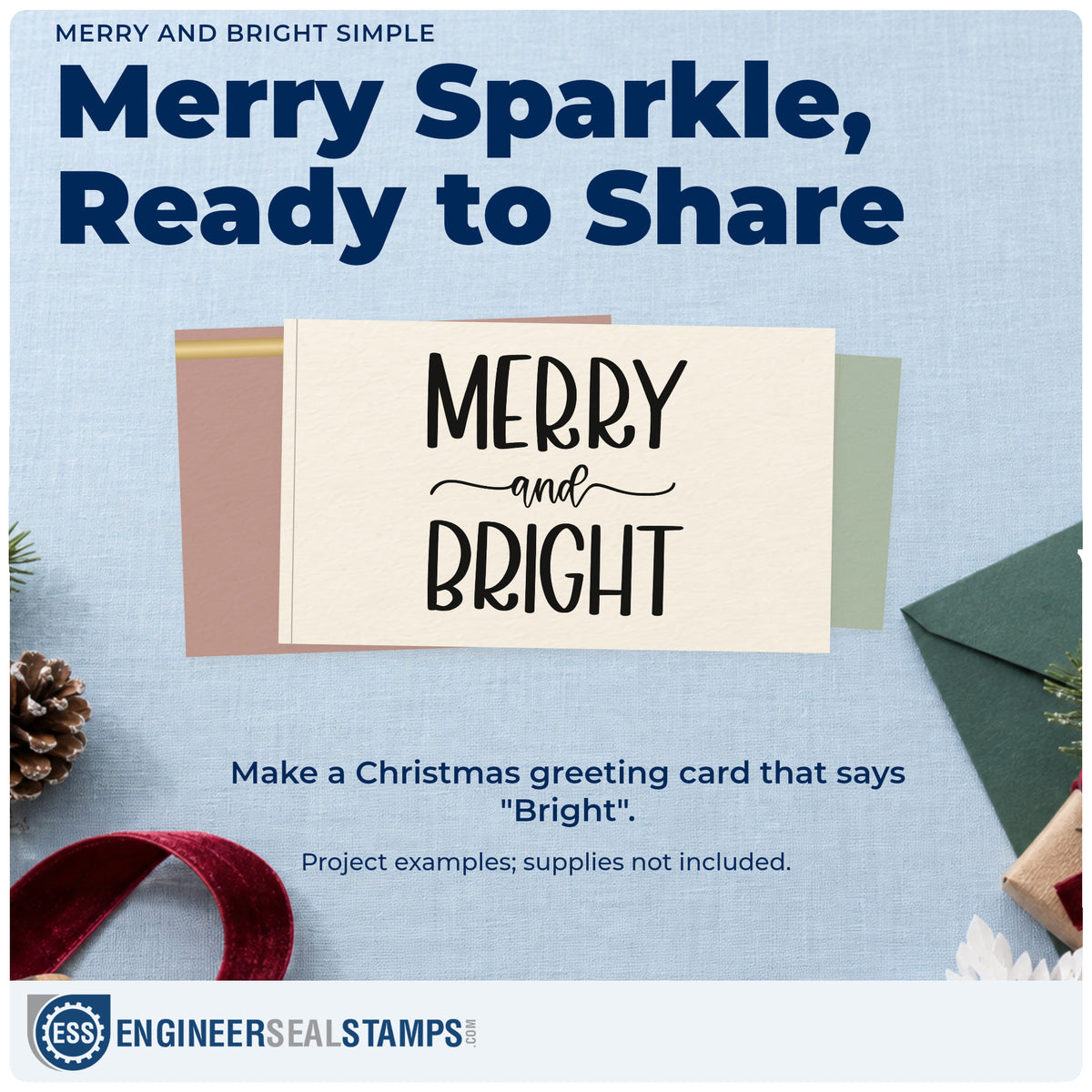 A finished handmade project stamped with the Merry And Bright Simple Self-Inking Stamp, ideal for wide album spread.