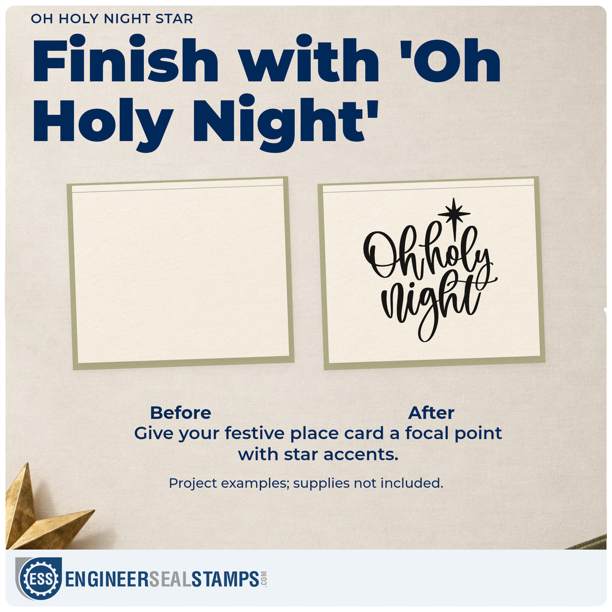 Before and after of a plain item finished with the Oh Holy Night Star Stamp – Self-Inking, a quick upgrade for framed practice room.