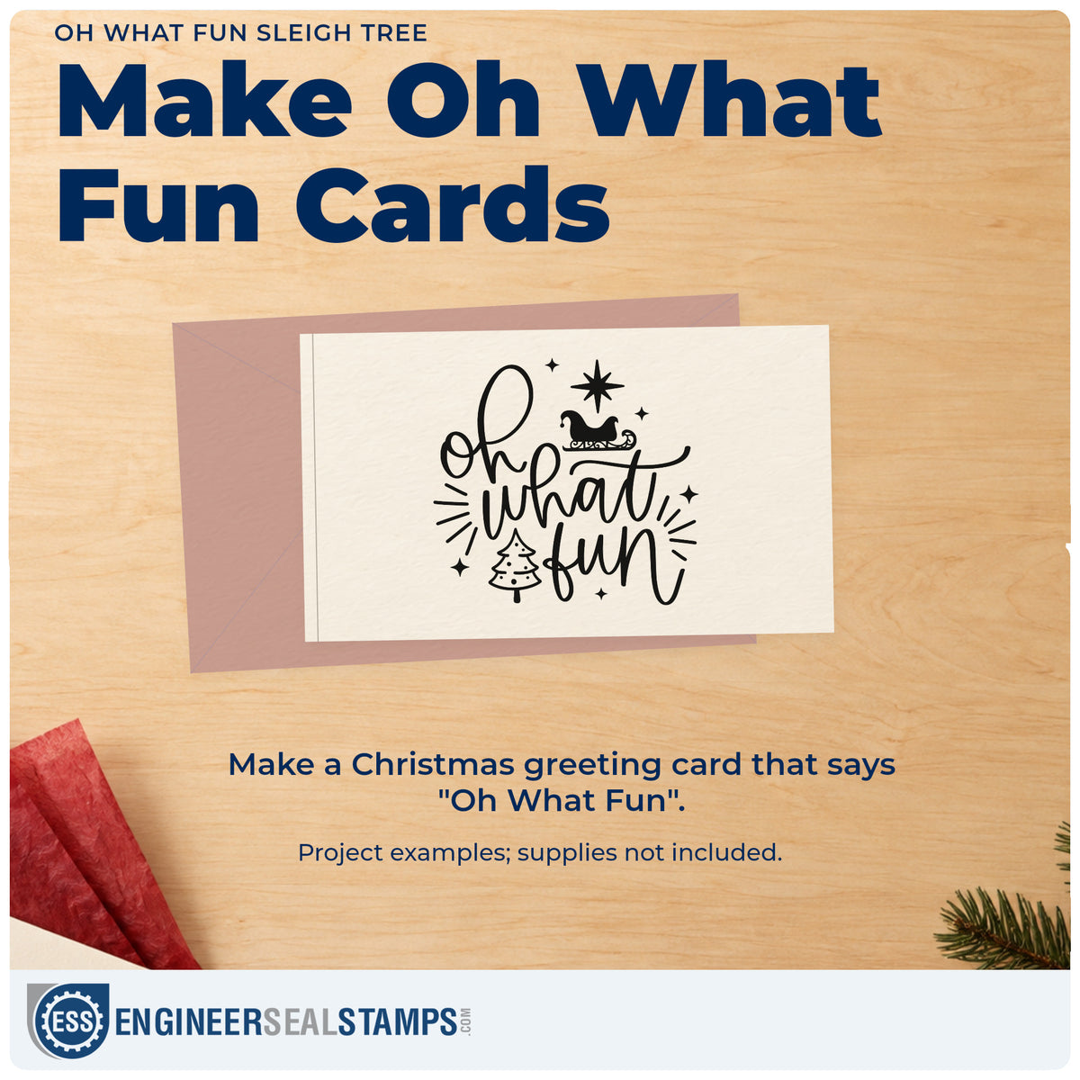 A finished handmade project stamped with the Oh What Fun Sleigh Tree With Stars Slim Pre-Inked Stamp, ideal for game night album page.
