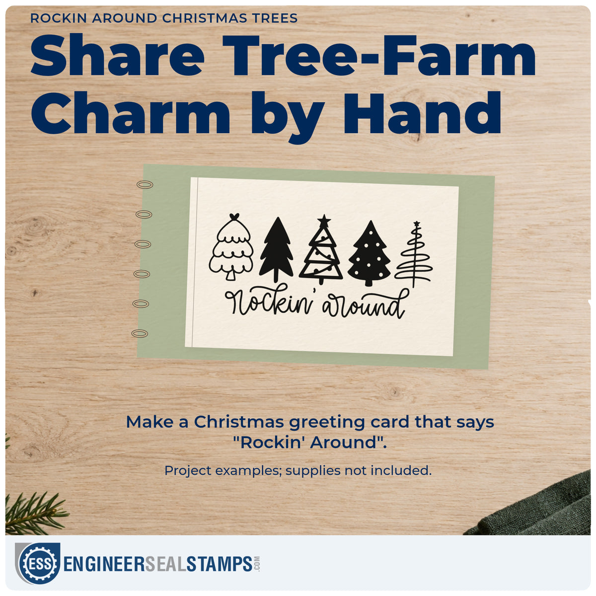 A finished handmade project stamped with the Rockin Around Christmas Trees Premium Wood-Mounted Stamp – Vintage Pro, ideal for vintage album page.