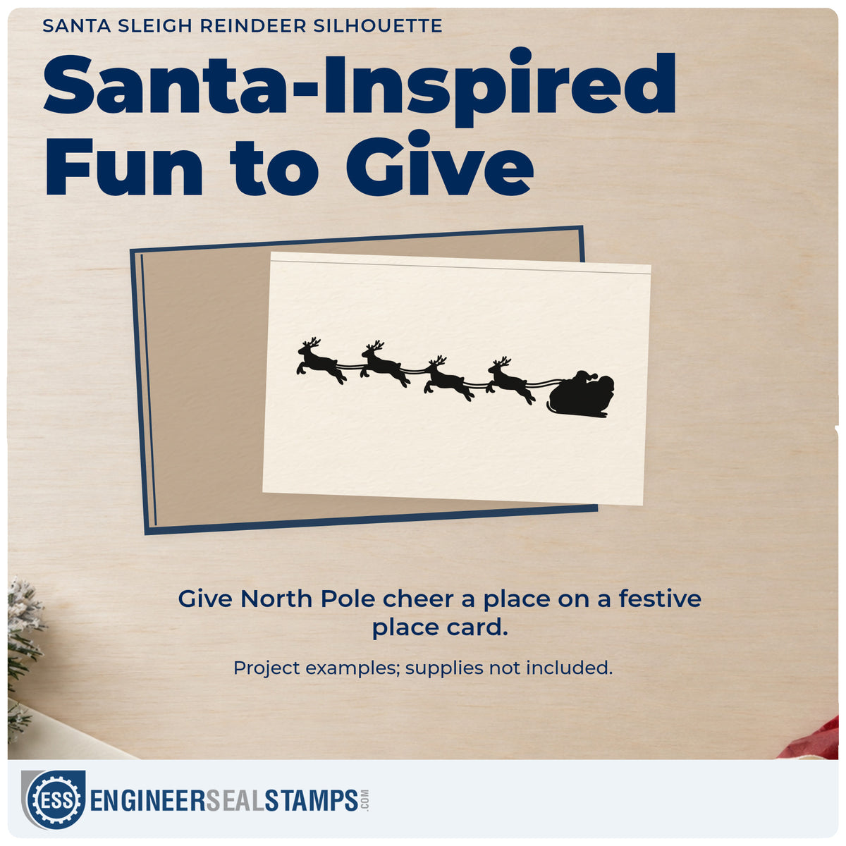 A finished handmade project stamped with the Santa Sleigh Reindeer Silhouette Hand Stamp – Duo, ideal for album border strip.
