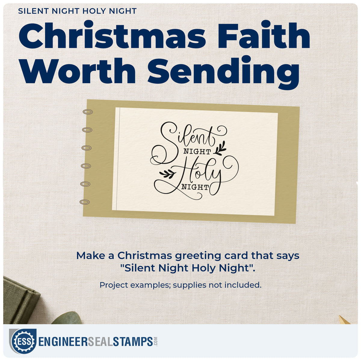 A finished handmade project stamped with the Silent Night Holy Night Rubber Stamp – Duo Hand, ideal for service album page.